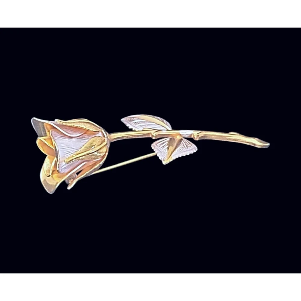 Mid Century Modern Gold And Silver Rose Brooch - Picture 2 of 9